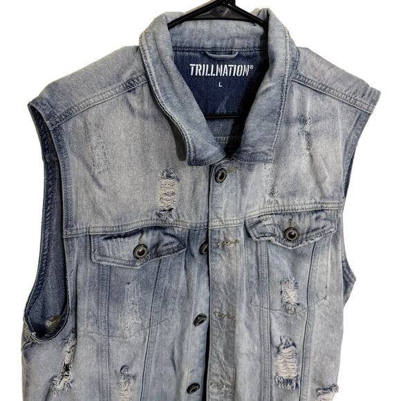 TRILLNATION MENS BLUE DENIM VEST SIZE LARGE - Picture 2 of 10